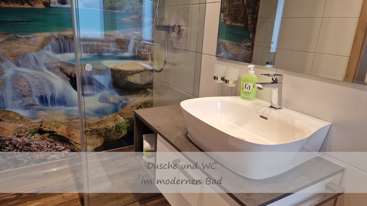 Modernes Badezimmer mit Dusche und WC -Ferienwohnung Heimatglück