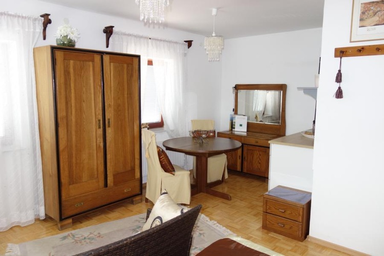 Studio living area with kitchenette