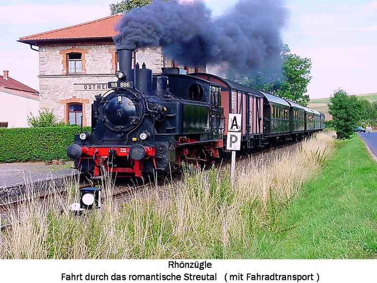 Rhönzügle mit Fahrradtransport, Fahrt durchs romantische Streutal von Fladungen n. Mellrichstadt